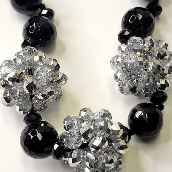 Clear Glass Crystal and Black Bead Necklace Set with Earrings - Picture 6 of 9